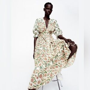 ZARA The Dominica Printed Midi Cotton Belted Dress SIZE XS oversized patchwork‎